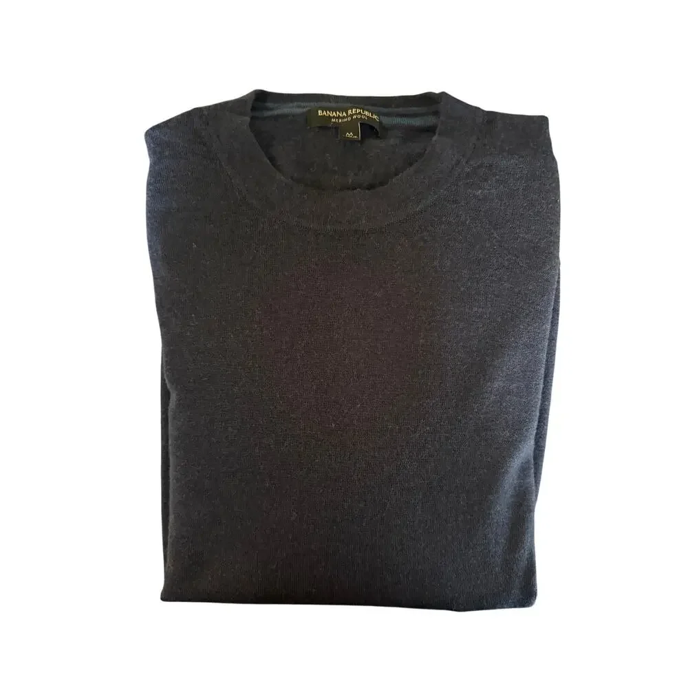 Banana Republic 100% Merino Wool Sweater Men's Medium Navy Blue Crewneck